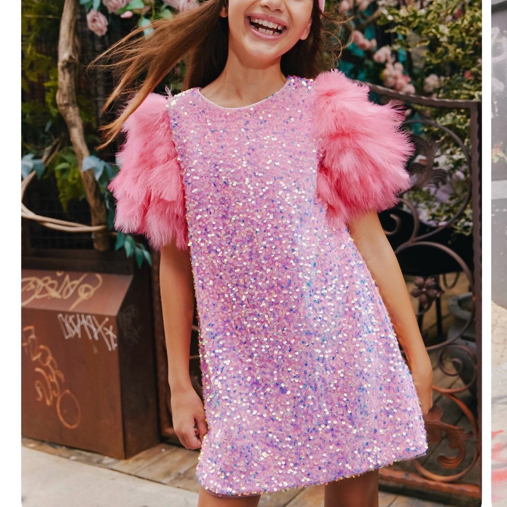 Lola + the Boys Sequin Dress with Feather Sleeves